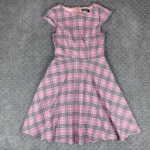 Pukavt Dress Womens Medium Midi Plaid Rockabilly Retro Fit and Flare Pink - Picture 1 of 11